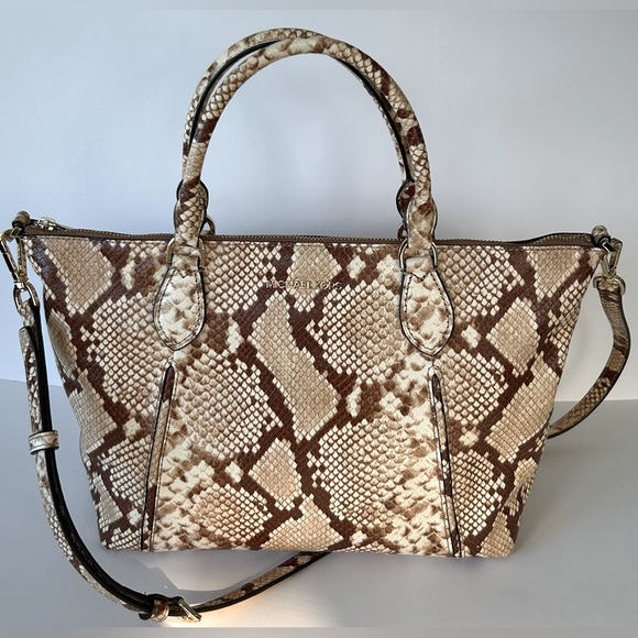 Michael Kors Lenox Leather Snakeskin Embossed Satchel Crossbody - Picture 1 of 12